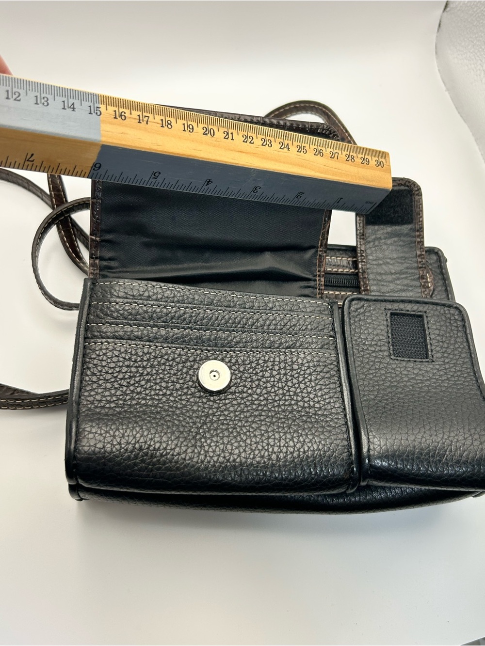 Brighton Vintage Pebble Leather Crossbody Purse Two-tone Black Brown Organizer - Picture 5 of 16